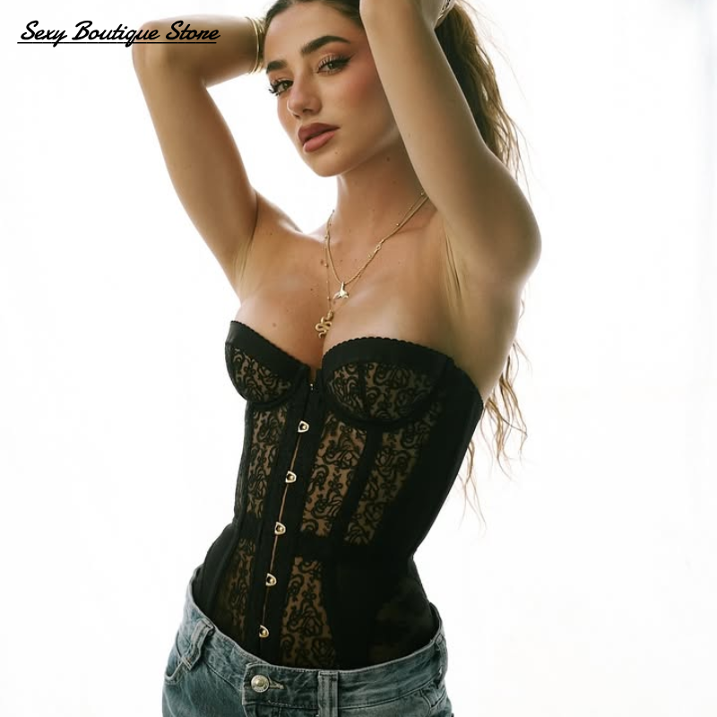 Sexy Hollow Out Fishbone Top Strapless Slim Fit Corset Vest Kant V-hals Lichaam Vormgeven Hemdje Tops 2025 Nieuwe Vrouwen Shaper Tanks