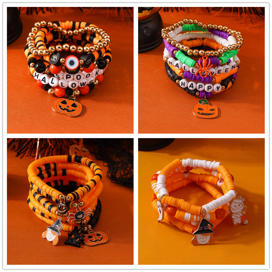 Aihua-Halloween Spider Pumpkin Pulseiras para Mulheres e Homens, Pulseiras de Contas, Jóias Hip Hop, Presentes de Halloween