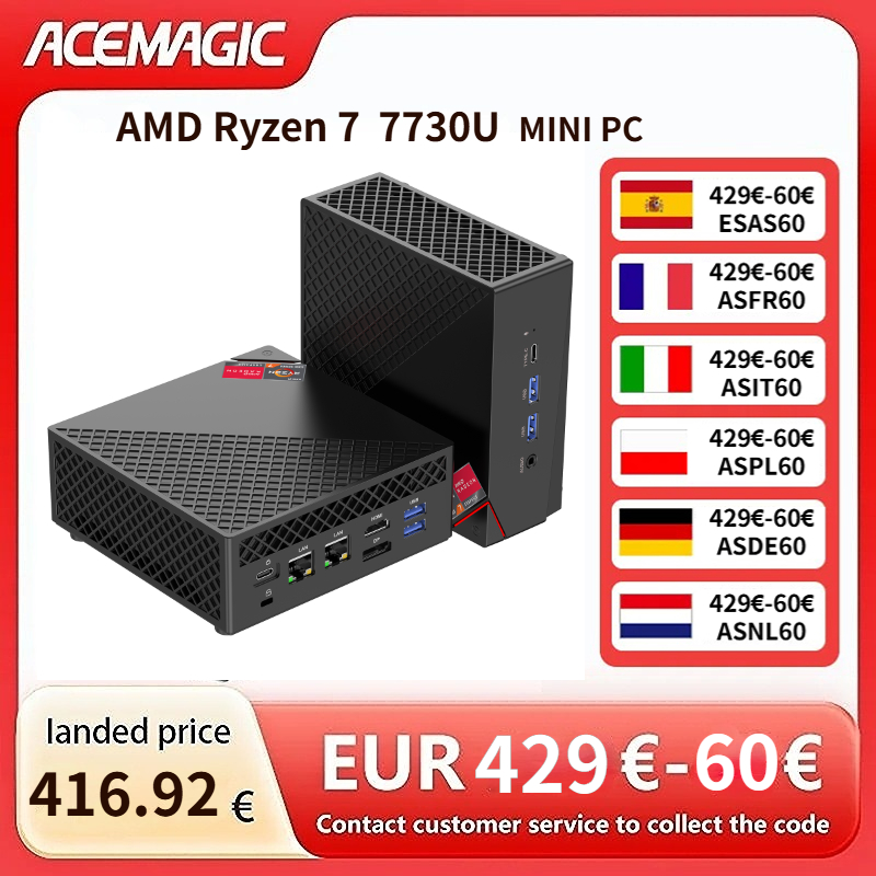 ACEMAGIC AM06pro Mini PC AMD Ryzen 7 7730U 32 GB DDR4 512 GB SSD Draagbare Mini Desktop Computer Wifi6 4K Scherm Venster 11 PRO