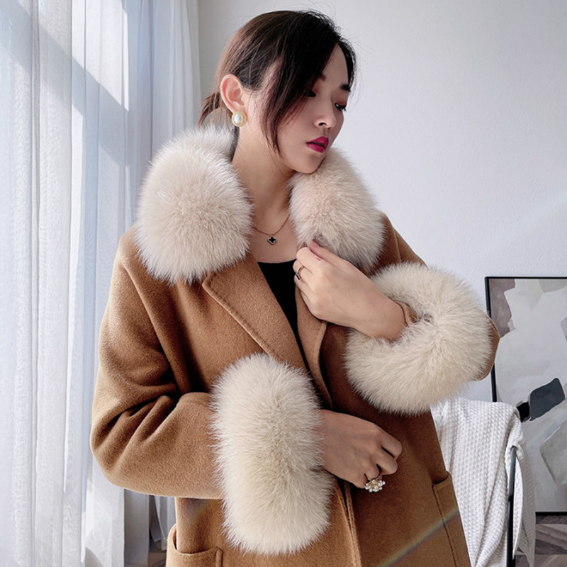 Winter Natural Fox Fur Collar Neck Warms Fur Scarves Women Furry Fur Scarf Sleeves Luxury Coat Jcaket Female Real Fur Cuffs Set