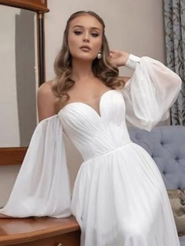 Weiße abnehmbare Ärmel Chiffon Hochzeit Armabdeckung lange Puffärmel Fotoshooting Dekor für Frau Braut Accessoires Brauthandschuhe
