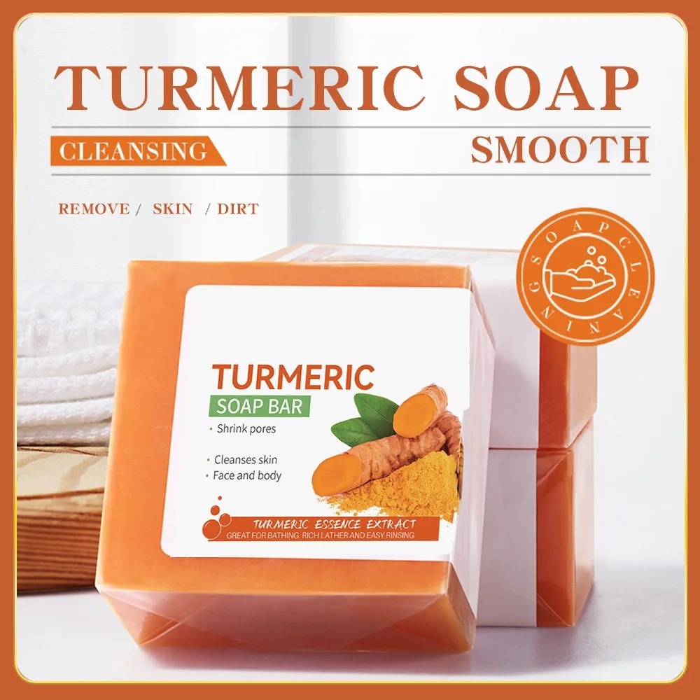 Sabonete de cúrcuma feito à mão, limpeza corporal, clareamento escuro, axilas, pernas, limpador corporal, sabonete facial iluminador, cuidados com a pele macia, beleza