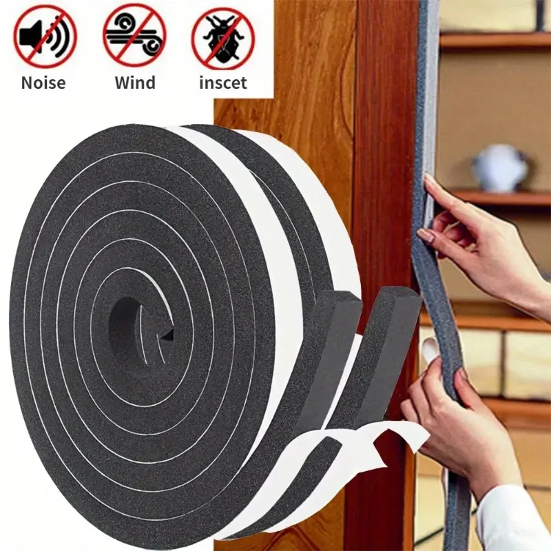 Tira de sellado autoadhesiva de espuma de 4M para puerta y ventana, tira de esponja deslizante portátil a prueba de polvo, cinta de sellado aislante insonorizada para el hogar