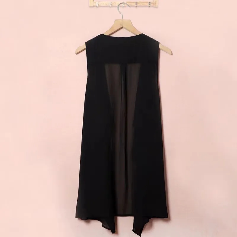Colete Feminino de Chiffon da Moda, Nova Versão Coreana de Verão, Colete Solto Sem Mangas, Colete Médio Longo Fino, Xale Feminino