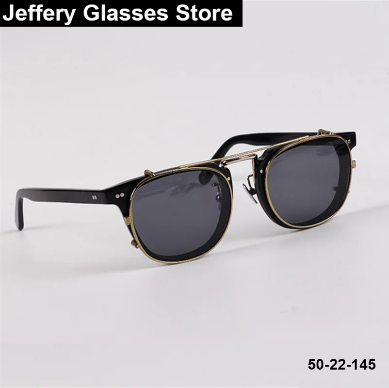 Moda masculina óculos de sol polarizados com clipe ultraleve design da marca vintage quadrado acetato condução óculos de sol proteção uv gafa