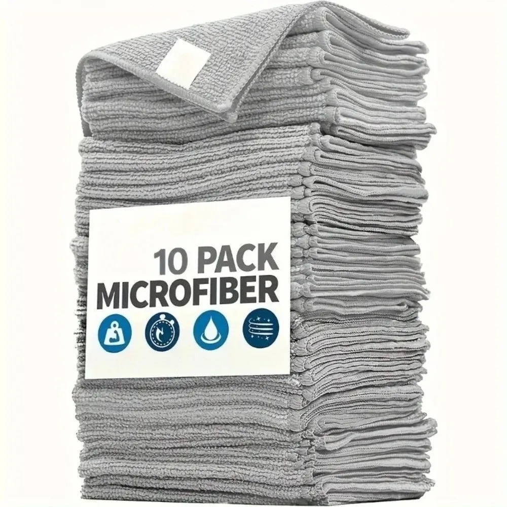Hellgraues Reinigungstuch-Set, mit hochabsorbierendem, weichem und fleckenentfernendem Stoff.