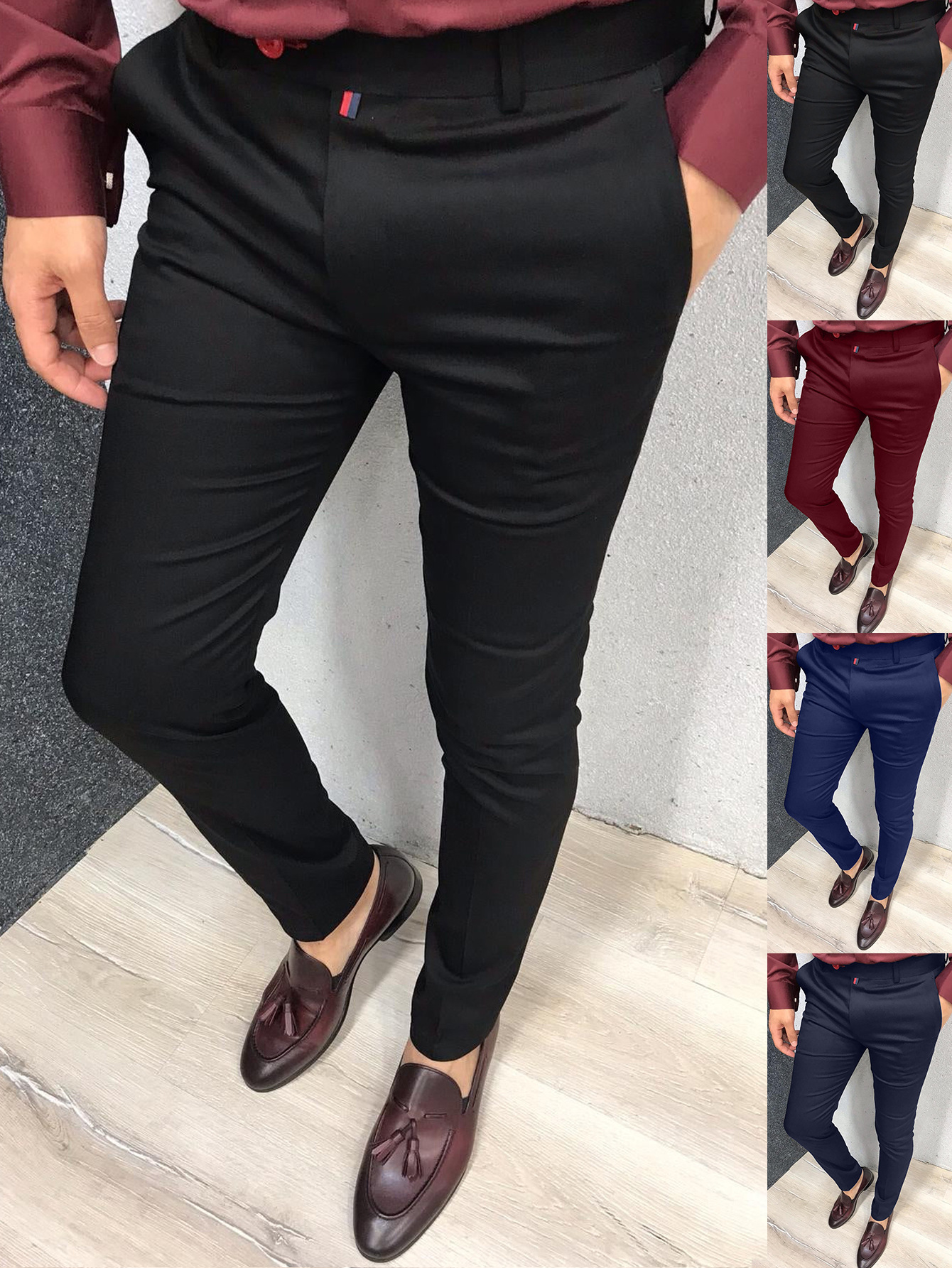Pantalones casuales de moda para hombres Pantalones formales de negocios diarios Cintura alta Estilo delgado de Europa y Estados Unidos Color sólido Four Seaso