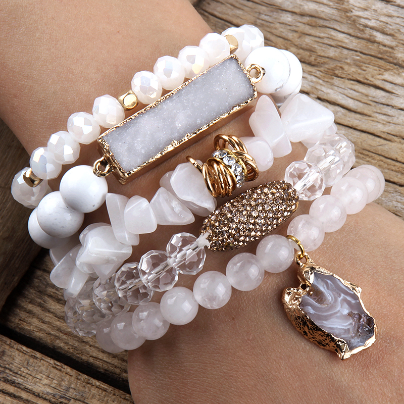 Modedesigner Edelstein Kristallglas Perlen Armband Sets Druzy Charm 5pc Stapel Armband Armbänder Set für Frauen Schmuck Geschenk