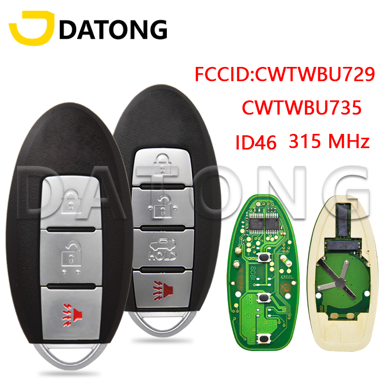 Автомобильный ключ с дистанционным управлением Datong World для Nova Tiida Qashqai Altima Maxima Sentra Teana Xtrail ID46 315 МГц CWTWBU729 Смарт-карта