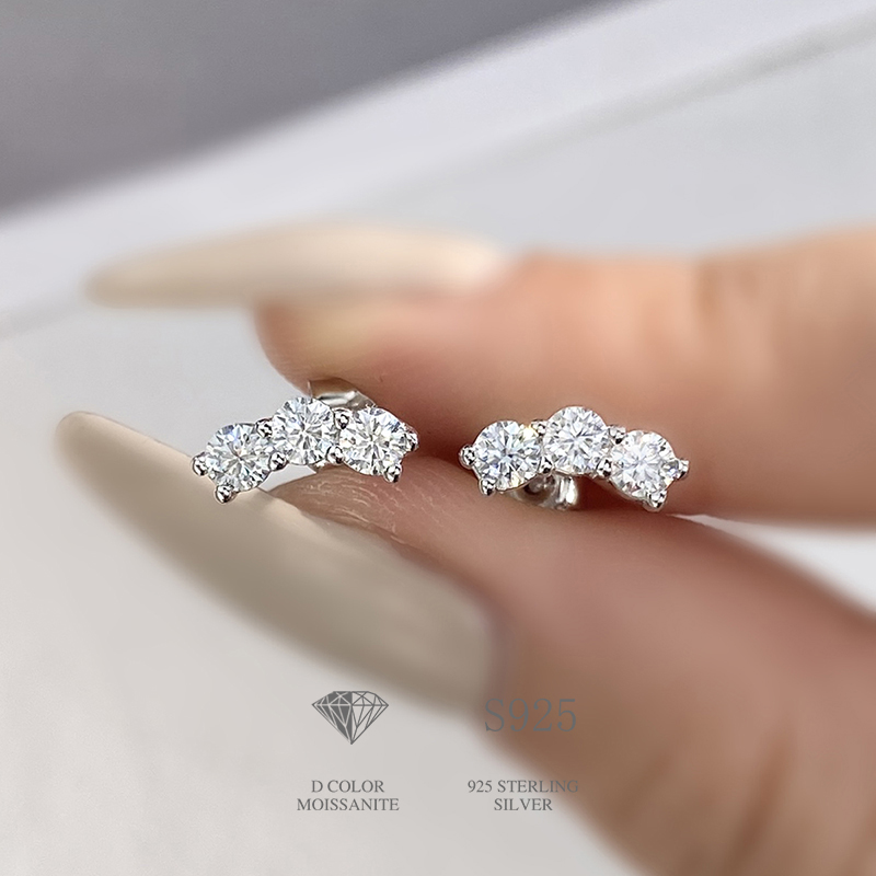 DiamondWorld Shiny 3mm Moissanite diamentowe kolczyki sztyfty dla kobiet prawdziwe 925 srebro 18K platerowane białym złotem biżuteria ślubna