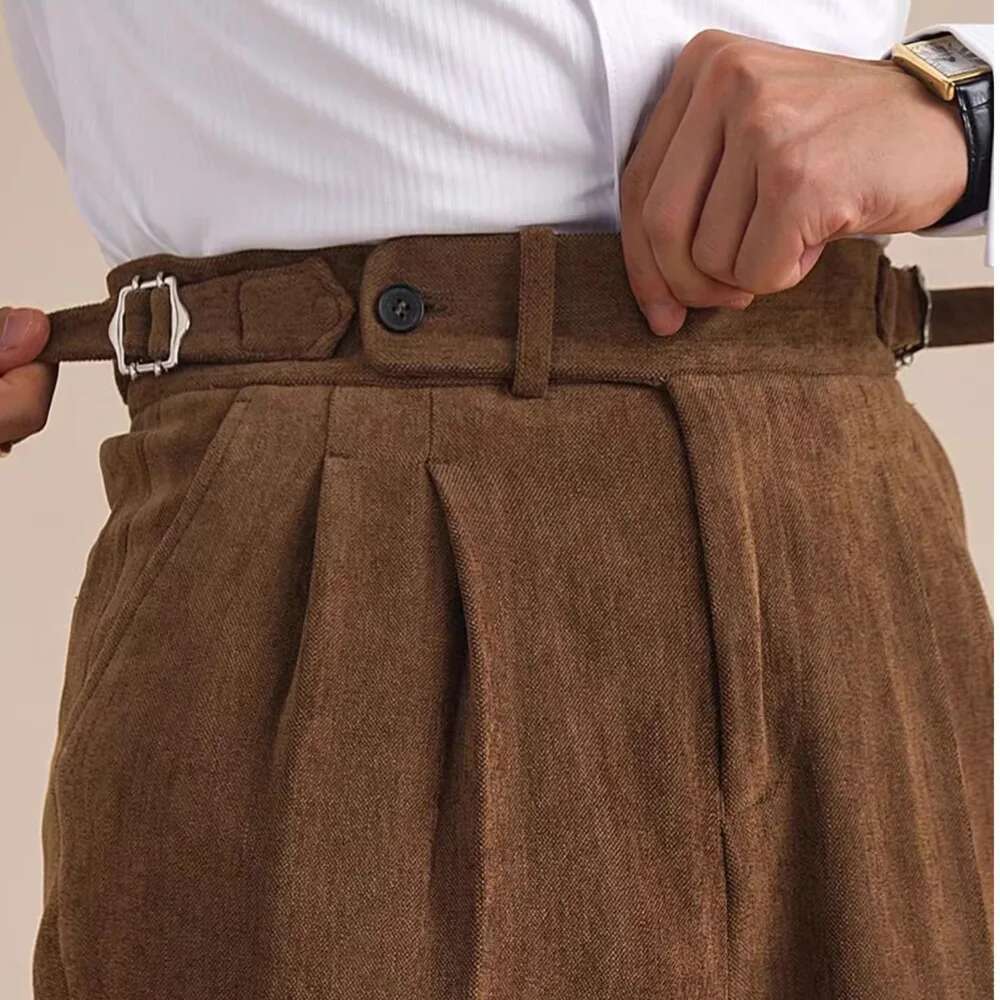 Pantaloni eleganti da uomo a tubo dritto autunnale Napoli Pantaloni a vita alta a doppio pieghettato Pantaloni casual da uomo Pantaloni sociali Pantaloni formali da ufficio