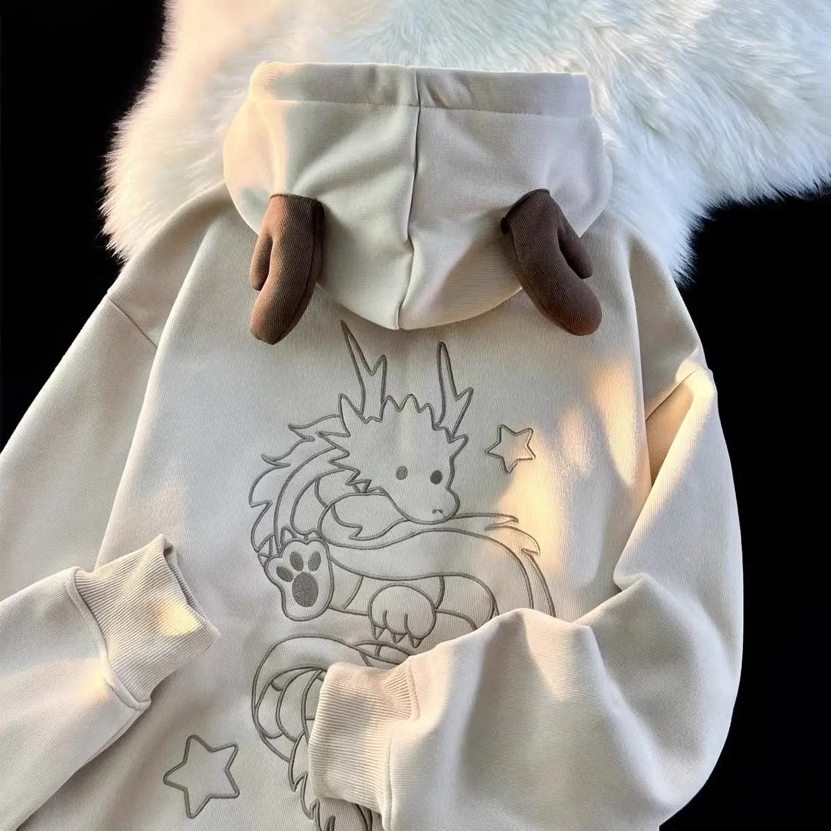 Harajuku nueva sudadera con cremallera año del dragón sudaderas con capucha bordadas jersey de manga larga ropa pareja sudadera de terciopelo Sudadera con capucha