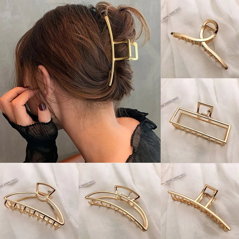 2026 New Women Fashion Gold Hollow Geometric Metal Hair Claw Headband Hair Clips Barrette Hairpin Hair Crab Hair Accessories