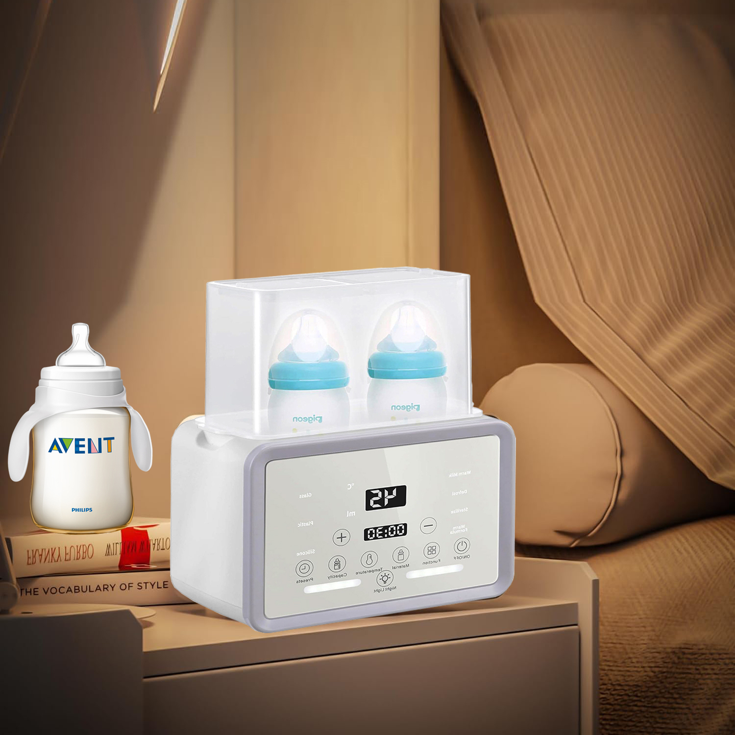 Aquecedor de mamadeira com temporizador, controle preciso de temperatura, aquecimento de alimentos para bebês, Essentials para amamentação com descongelamento, 9-em-1