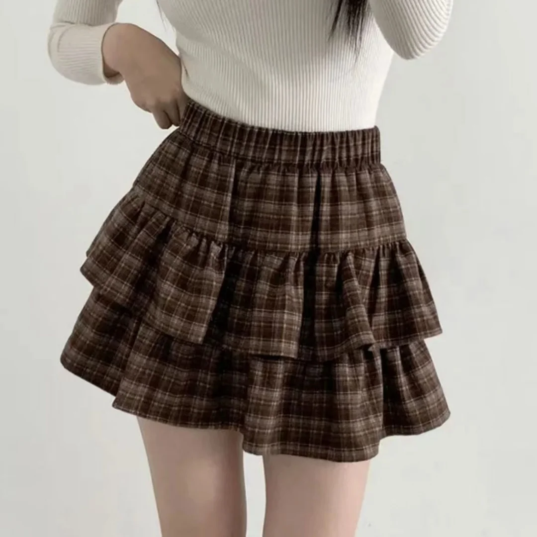 Japanese Y2k Cute Ruffled Plaid Skirt Gothic Punk Rock Subculture Cake Skirts Japanese Preppy Style Casual New Women Mini Skirts