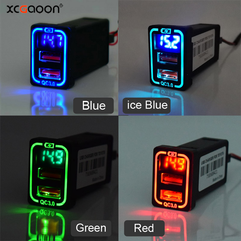 QC 3,0 Auto USB Port Schnelle Ladegerät Für TOYOTA Camry Land Cruiser 200 RAV4 Corolla Smartphone Schnell Lade Adapter LED Voltmeter