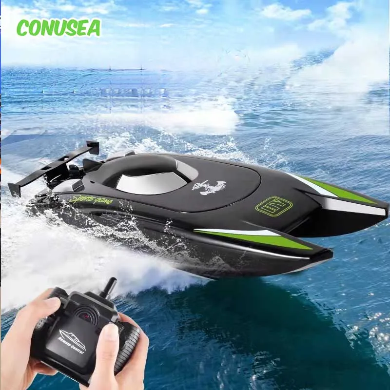 Bateau RC 2,4 GHz 30 km/h haute vitesse, double moteur, télécommande 2 canaux, étanche, jouet de course - 20 minutes d'autonomie pour enfants et adultes