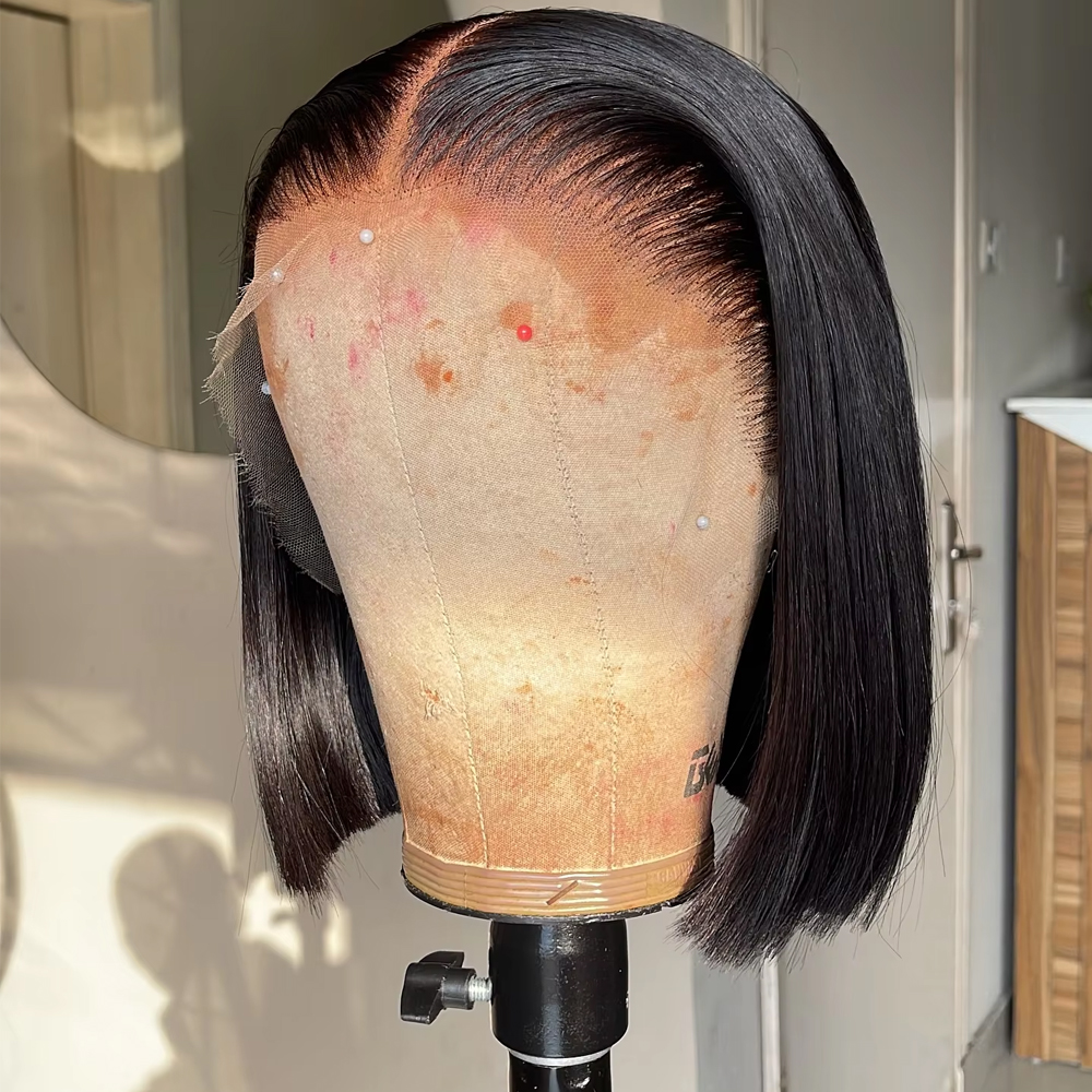 Parrucche Glueless Bob corto dritto all'osso pretagliato al 250% Parrucca anteriore in pizzo per capelli umani 100 pronta da indossare Parrucche frontali in pizzo 13x6 prepizzicate