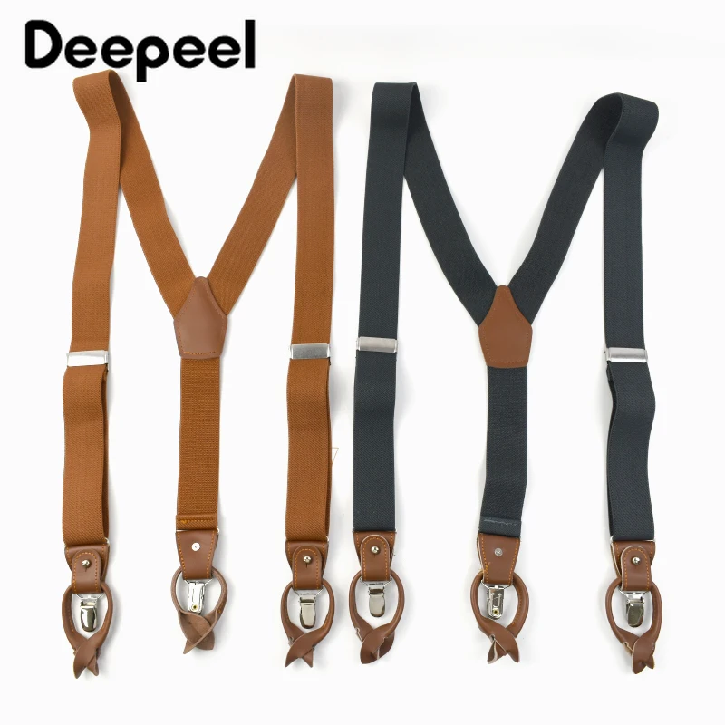 DeePull-メンズ調節可能な弾性ストラップボタンブレース、大人のサスペンダー、カジュアルな男性のシャツ、ジーンズ、ジョックストラップサスペンダー、6クリップ、3.5x125cm