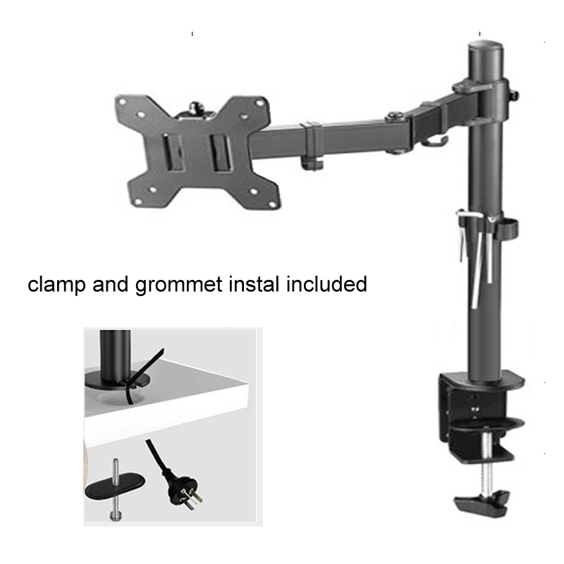 Soporte de Monitor M051 con Base de Abrazadera, Rotación 360°, para Monitores de 10'-27', Brazo Largo, Soporte para PC de 9.9 kg
