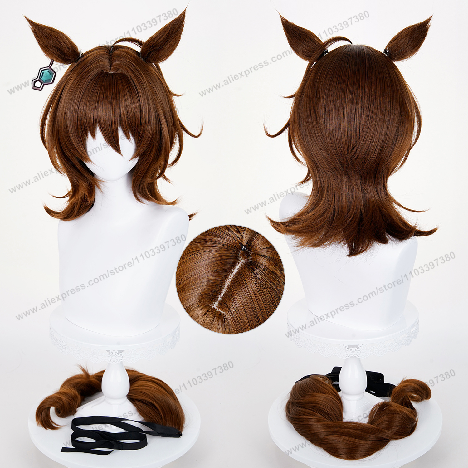 Agnes Tachyon Cosplay-Perücke, 43 cm, kurze, gemischte braune Damen-Perücken, Anime-Cosplay-Perücke, Halloween, hitzebeständiges Kunsthaar