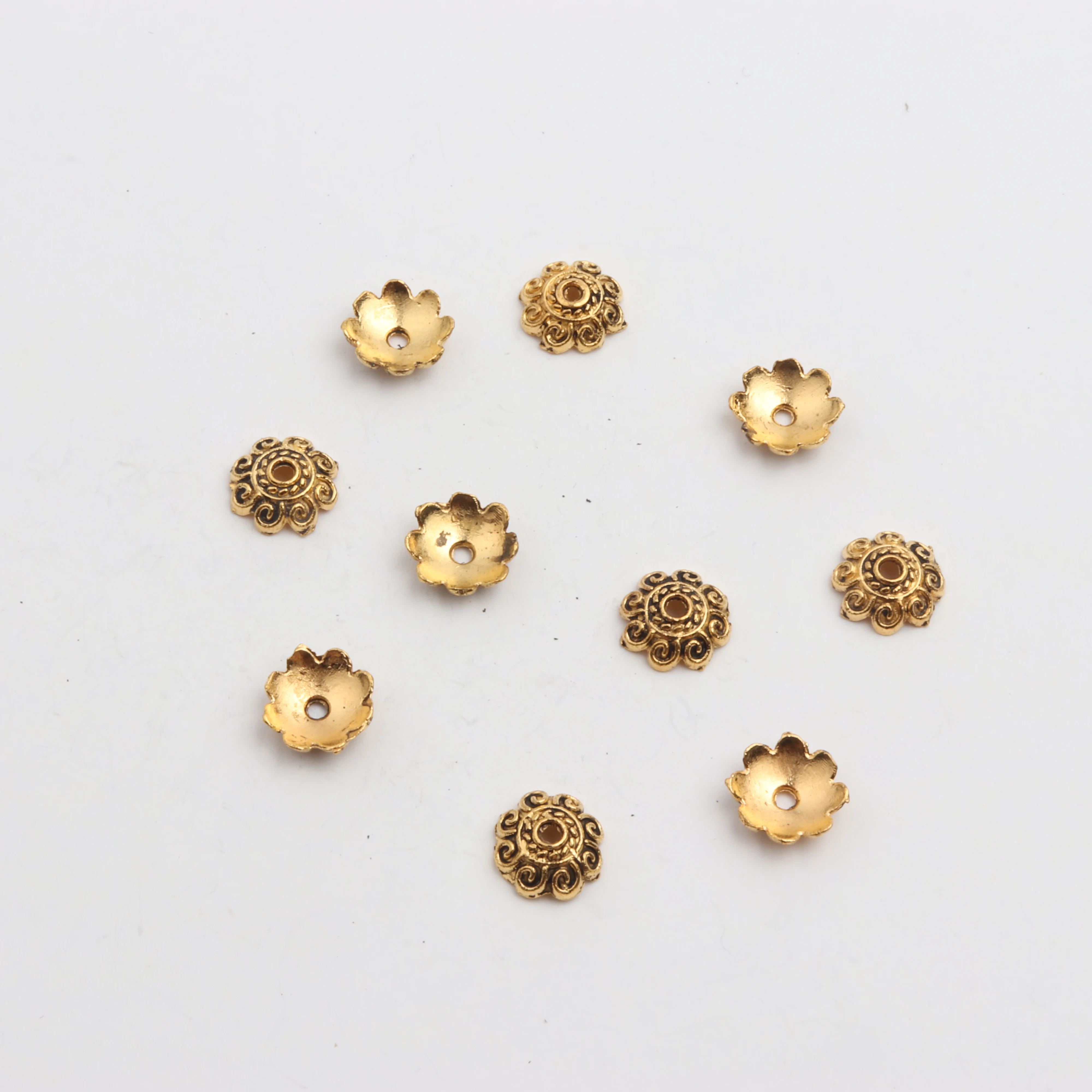 50pcs Antique Gold Copper Sliver Bronze Multiple Petals Alloy Metal Spacer Flower Beads Cap For Making DIY Jewelry Accessories