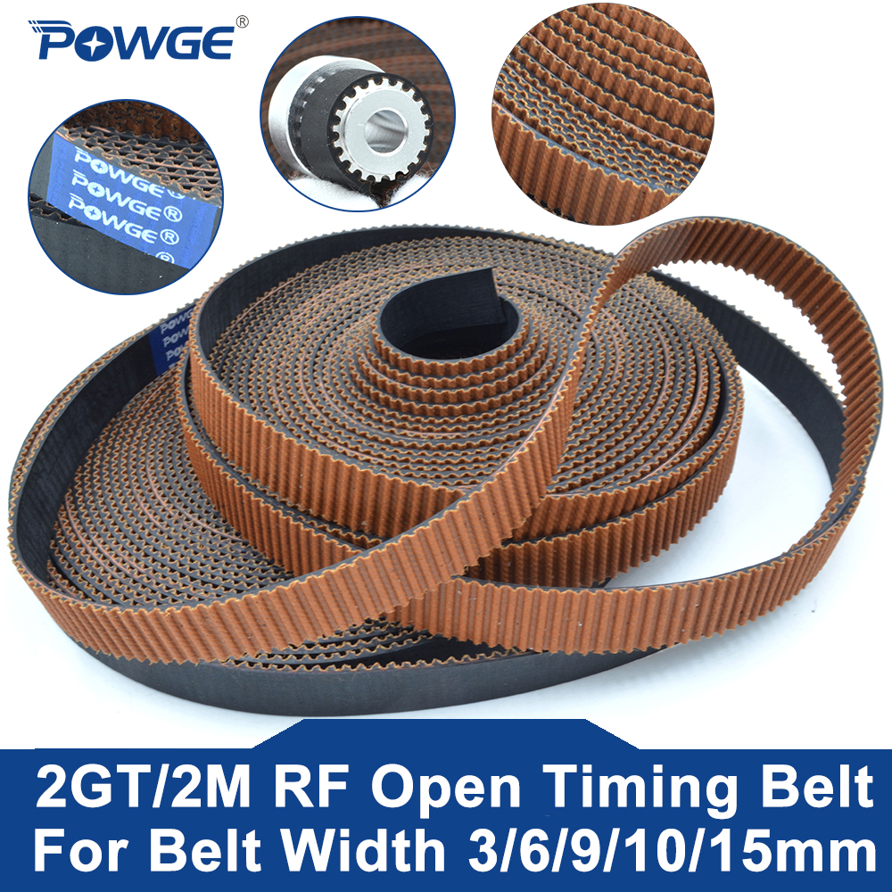 POWGE 2M 2GT RF sabuk waktu sinkron ujung terbuka lebar 3/6/9/10/15mm karet debu rendah getaran VORON Creality Printer 3D