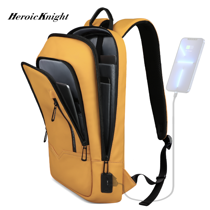 Heroic Knight Thin ชายทํางานกระเป๋าเป้สะพายหลังแฟชั่นมัลติฟังก์ชั่น 15.6 ในแล็ปท็อปกระเป๋าเป้สะพายหลัง Casual กันน้ํากระเป๋าเดินทาง Daypack
