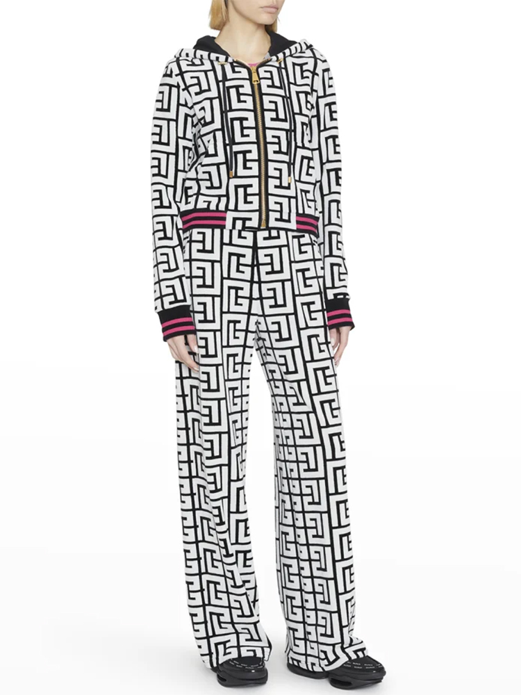HIGH STREET Neueste Mode 2026 Herbst/Winter Designer-Jacke Damen Monogramm-Bedruckte Samt-Kapuzenjacke