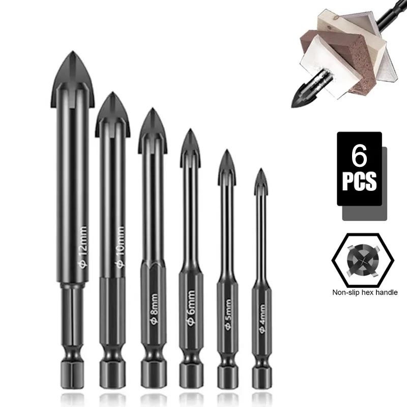 3-12MM/4/12MM Cross Hexagonal Tile Drill Bit Set For Glass Ceramics Carbide Triangle Drill Bit Woodworking Tools