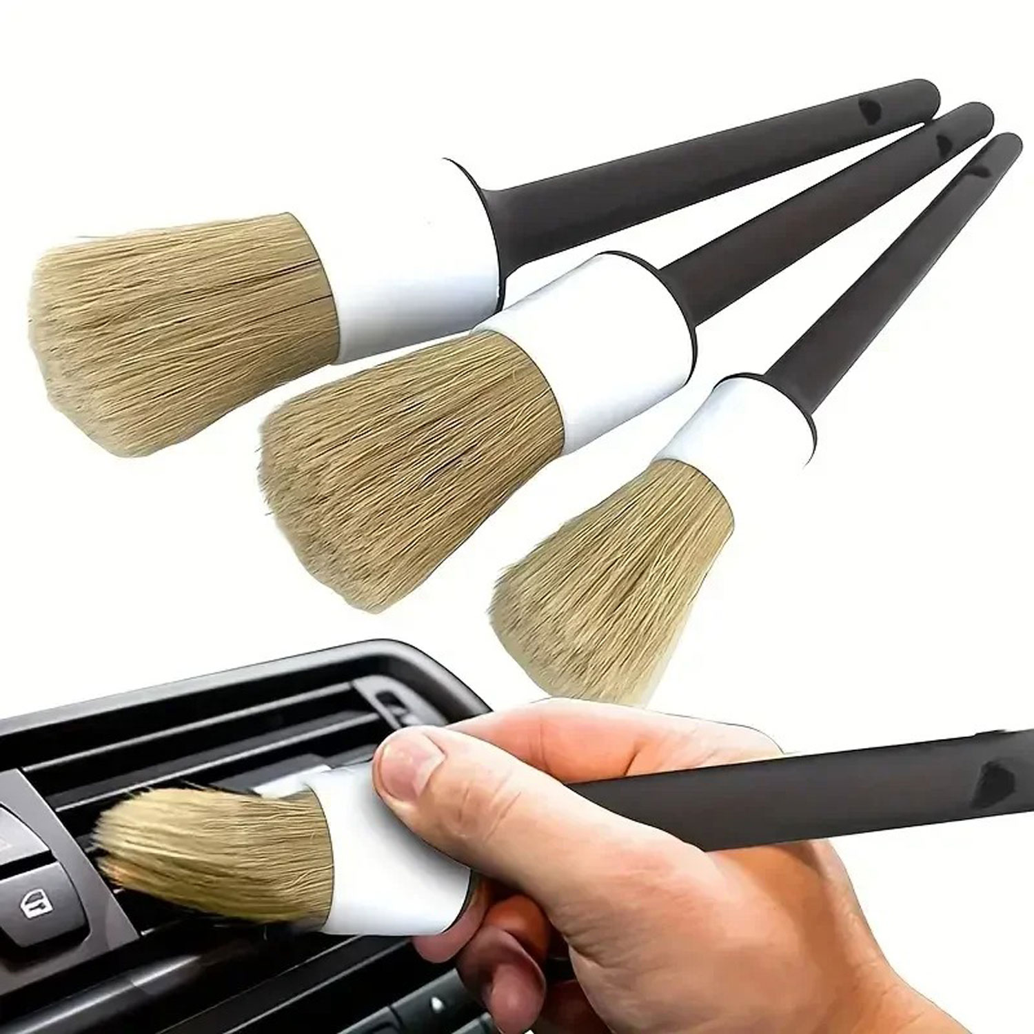 3PCS Auto Exterieur Interieur Detailborstel Borstels met zwijnenhaar voor autoreiniging Auto Detail Tools Dashboard Reinigingsborstel