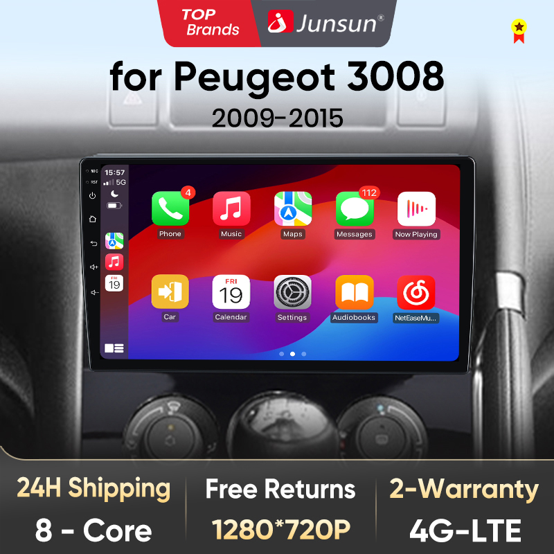 Junsun V1 Draadloze CarPlay Android Auto Radio Voor Peugeot 3008 2009 2010 2011-2015 4G Auto intelligente Systemen 2Din Autoradio GPS