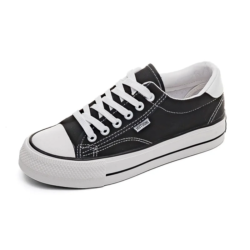 รองเท้าสําหรับสตรี Low-Top Vulcanized ผ้าใบรองเท้าผ้าใบสีดํารองเท้าเทนนิสหญิงคลาสสิกนักเรียนคู่เล็กๆสเก็ตบอร์ด