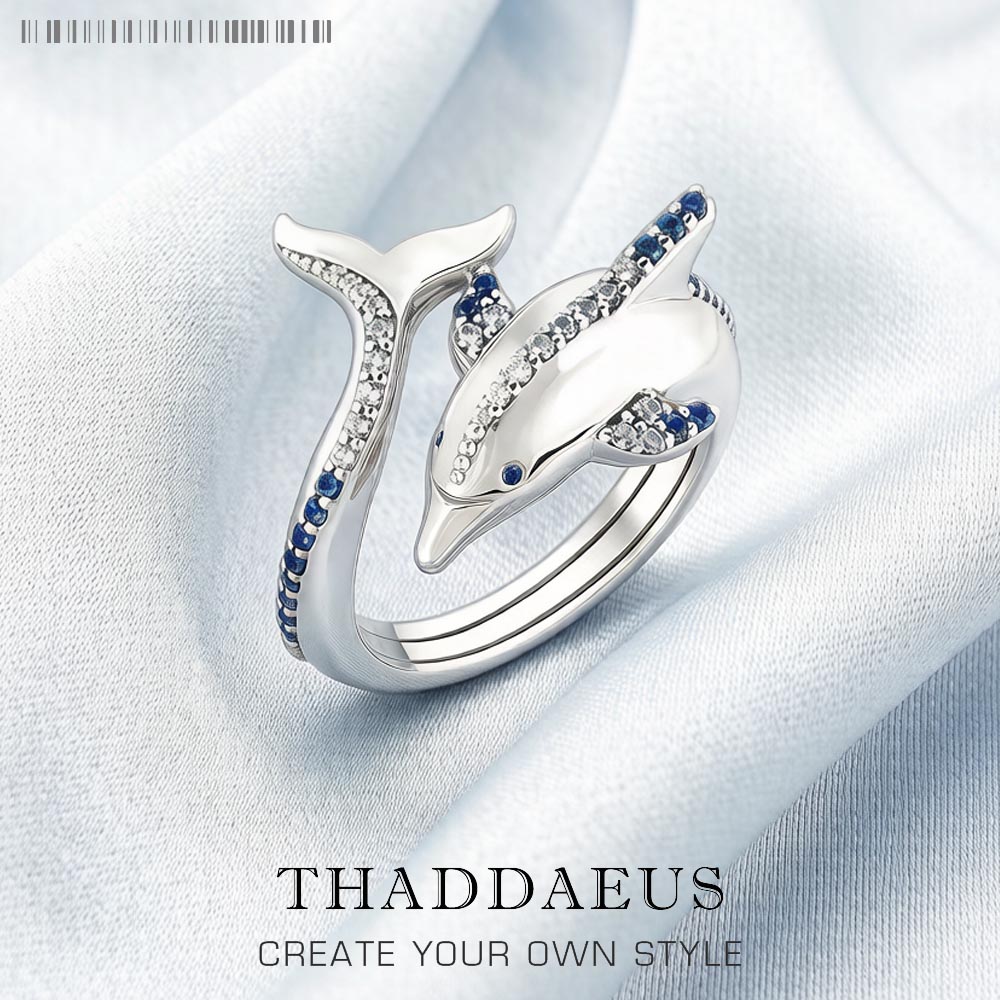 Ring Dolphin With Blue Stones Brand New Trendy Fine Jewelry Pure 925 Strerling Silver Cheerful Gift For Women