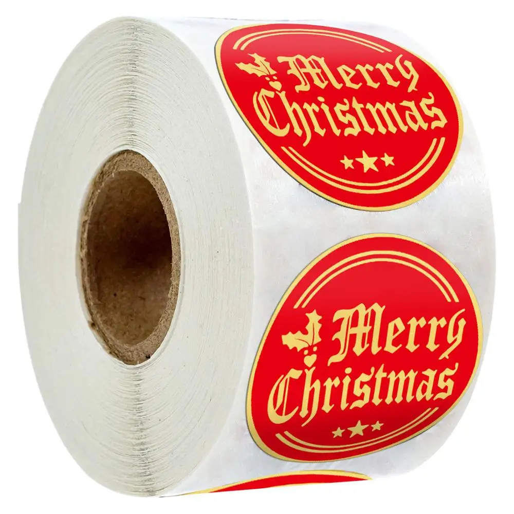 50-500pcs Round 1 inch Merry Christmas Golden Plated Stickers Gift Candy Box Homemade Cookies Bag Sealing Decoration Decals