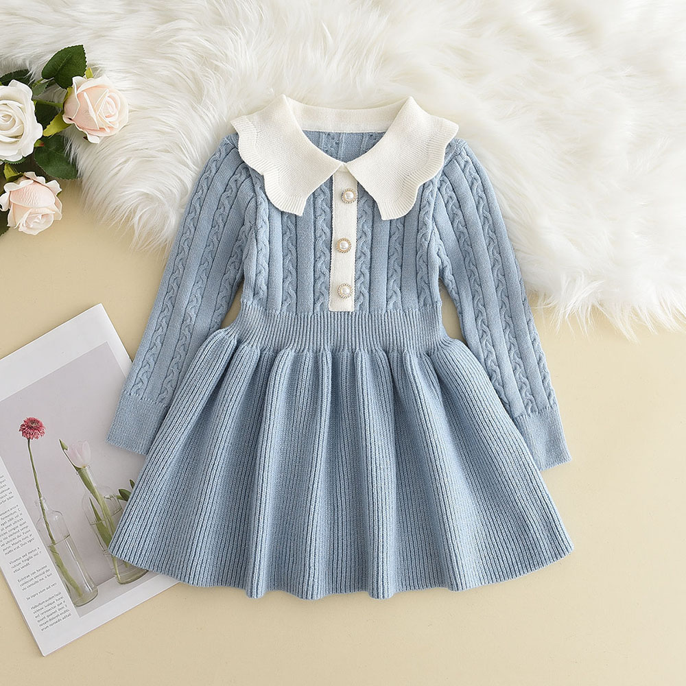 Inverno meninas tricô lã manga longa vestido outono meninas bebê plissado malha princesa camisola vestido roupas casuais