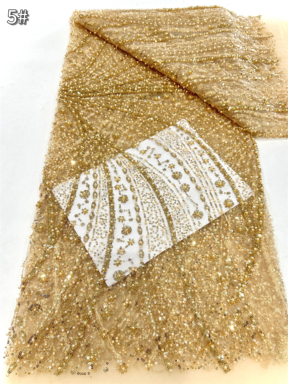 Kain Tulle Lace Afrika 2025, Kain Payet Prancis, Bordir Jahit dengan Manik-manik, Tulle Mesh Nigeria untuk Gaun, 5 Yard