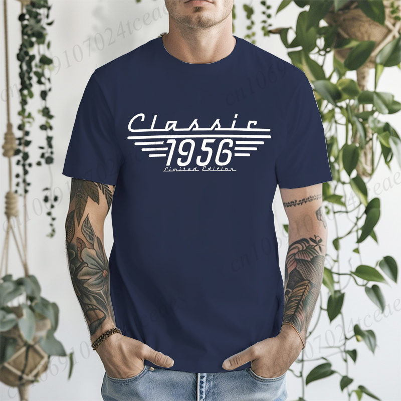 Camisetas Estampadas Masculinas e Femininas Nascido em 1956, Camiseta de Aniversário para Pai e Avô de 70 Anos, Camisetas de Manga Curta, Moda de Verão