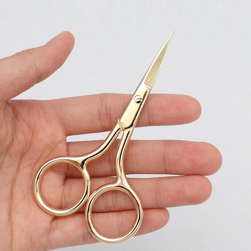 Tijeras de maquillaje de estilo europeo, 9CM, compactas, de acero inoxidable, pequeñas, profesionales, para cejas, nariz, corte de pelo, herramientas de manicura para uñas, 1 ud.