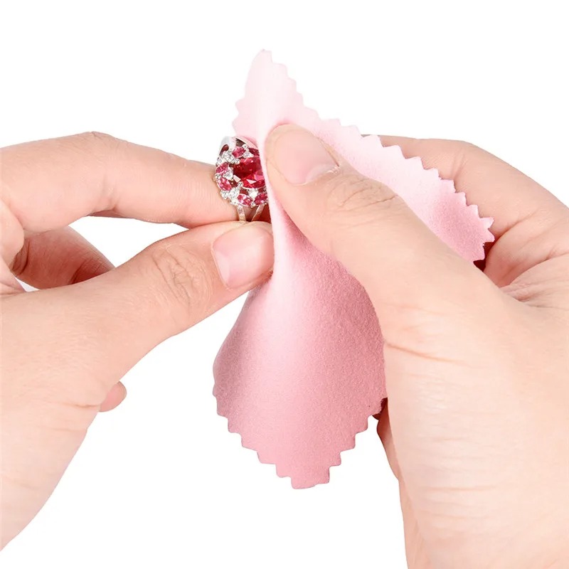 Paño de pulido rosa, paño de limpieza suave para pulir y limpiar joyas de plata y oro.