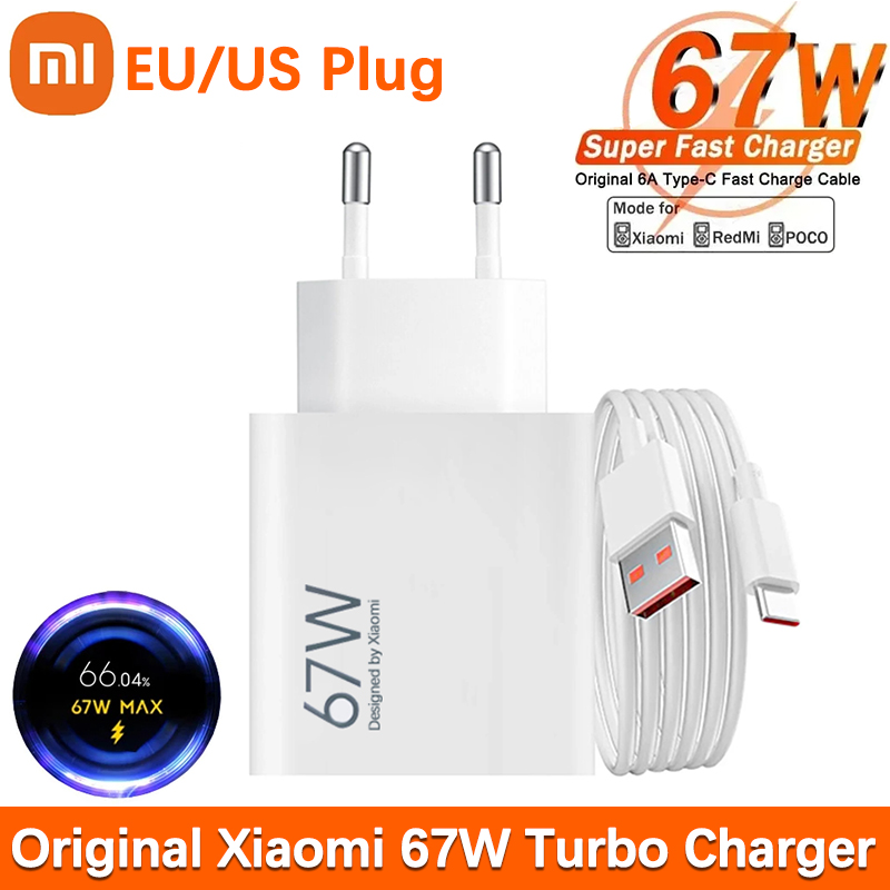 Оригинальное сверхбыстрое зарядное устройство Xiaomi, 67 Вт, USB адаптер питания для Mi 12 11 Poco X6 Redmi Note 13 12T Pro, кабель типа C для турбо-зарядки