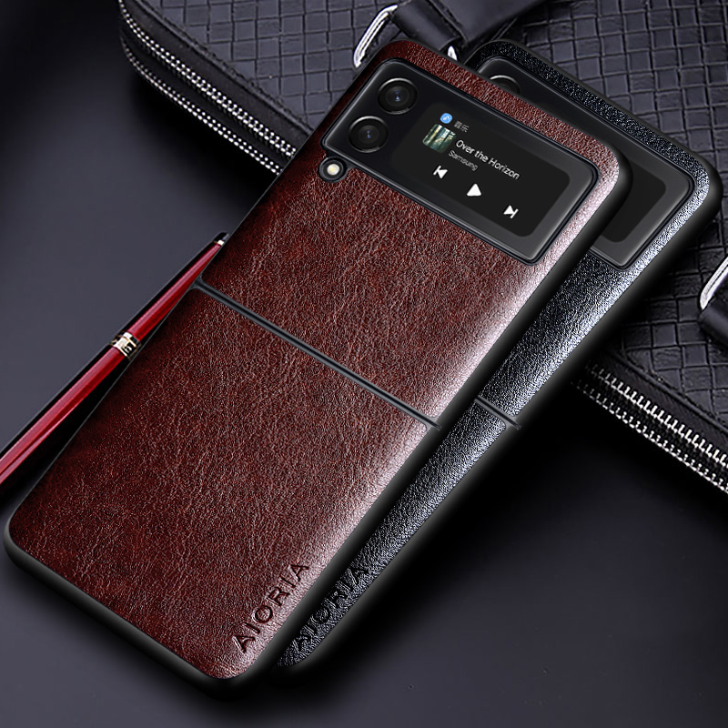 Funda de Cuero PU de Lujo para Samsung Galaxy Z Flip 4 5 6 7 FE 8, Diseño de Color Sólido para Negocios, Funda para Teléfono Samsung Z Flip 3