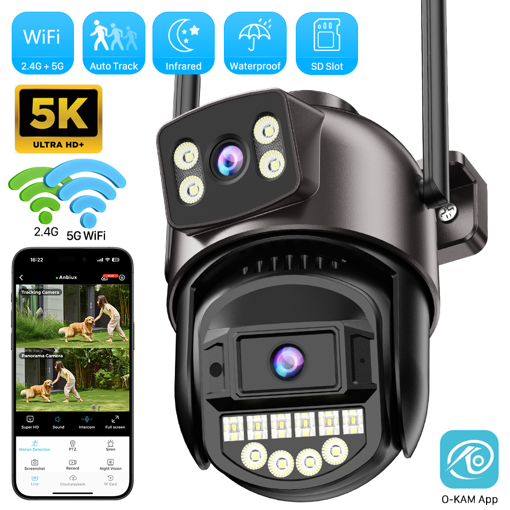 Cámara IP PTZ de doble lente de 10MP 5K con pantalla Dual 8MP Ai detección humana seguimiento automático cámara de vigilancia en exterior inalámbrica O-KAM