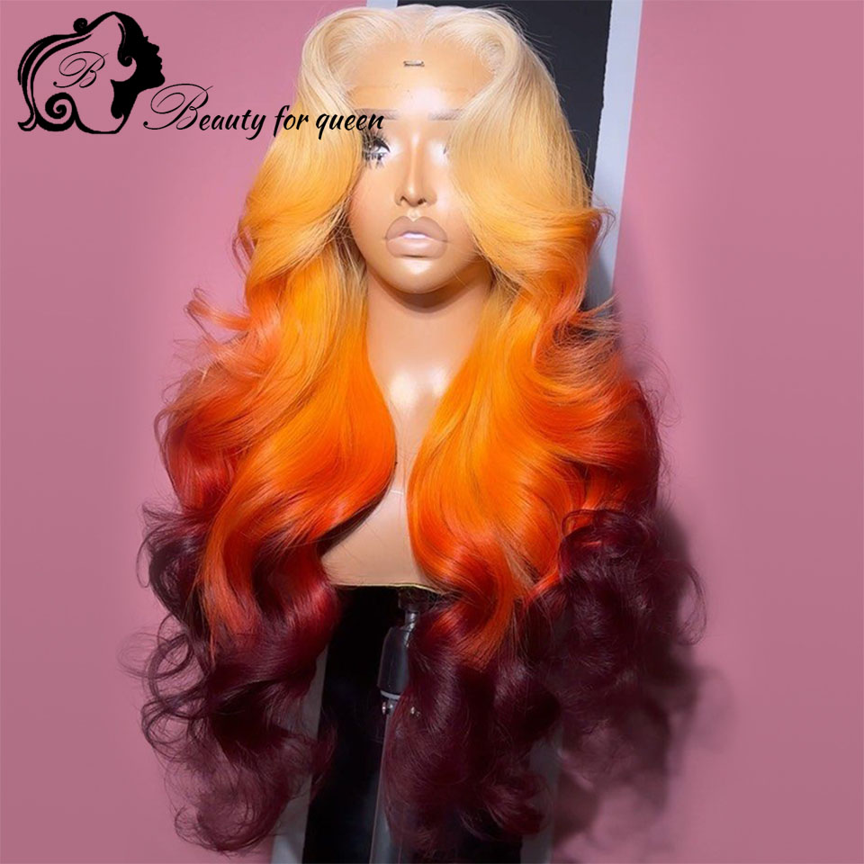 Peruka Cosplay Brazylijska z Kolorowanych Włosów Naturalnych 613 Pomarańczowo-Brązowa Body Wave Przezroczysta Peruka z Przednią Koronką 13x4 dla Kobiet, Gotowa do Noszenia