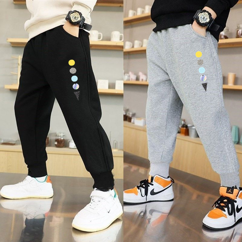 Pantaloni per bambini in cotone autunno-primavera Pantaloni sportivi per il tempo libero per neonati Pantaloni per bambini con stampa pianeta spaziale Pantaloni sportivi per studenti 3-14 anni