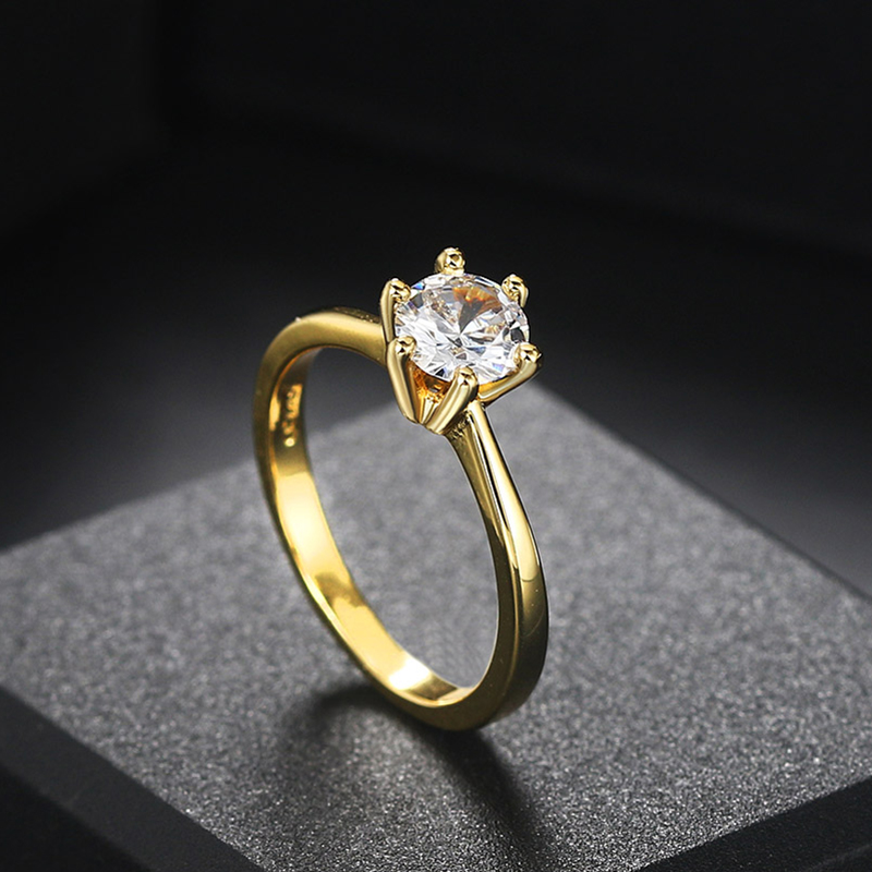 Bague de mariage en cristal 1 Carat pour femme, bijou classique, diamant, or, demande en mariage, anniversaire, vente en gros, R174
