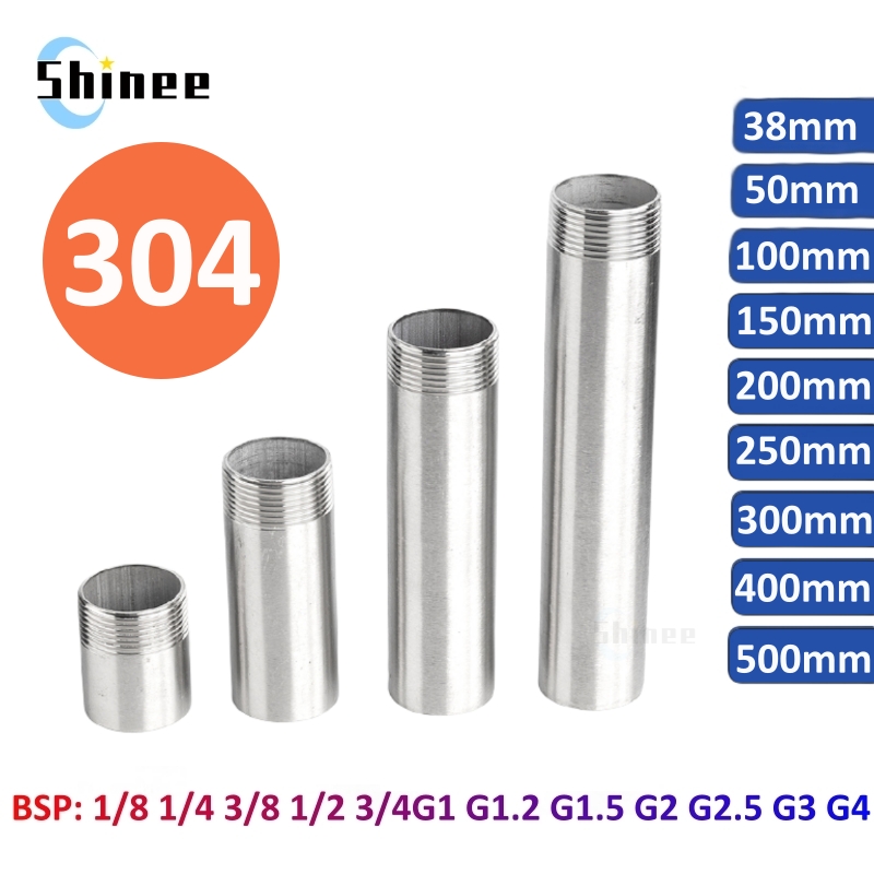 50/200 มม.ความยาว 1/8 "1/4" 3/8 "1/2" 3/4 "1" -2 " single-head ชายท่อเกลียวสแตนเลส SS304 Connector Adapter