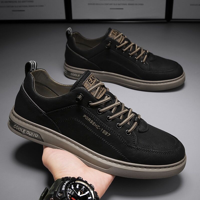 Men's Leather Shoes Casual Comfort Cricket Shoes Fashion Sneakers For Men Lightweight Driving Shoes