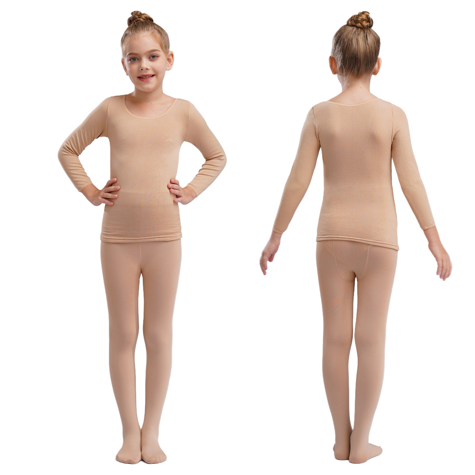 女の子のバレエダンストレーニングコスチューム、子供用ストレッチサーマルアンダーウェアスーツ、長袖トップとパンスト、レギンスとパンツ、春、秋