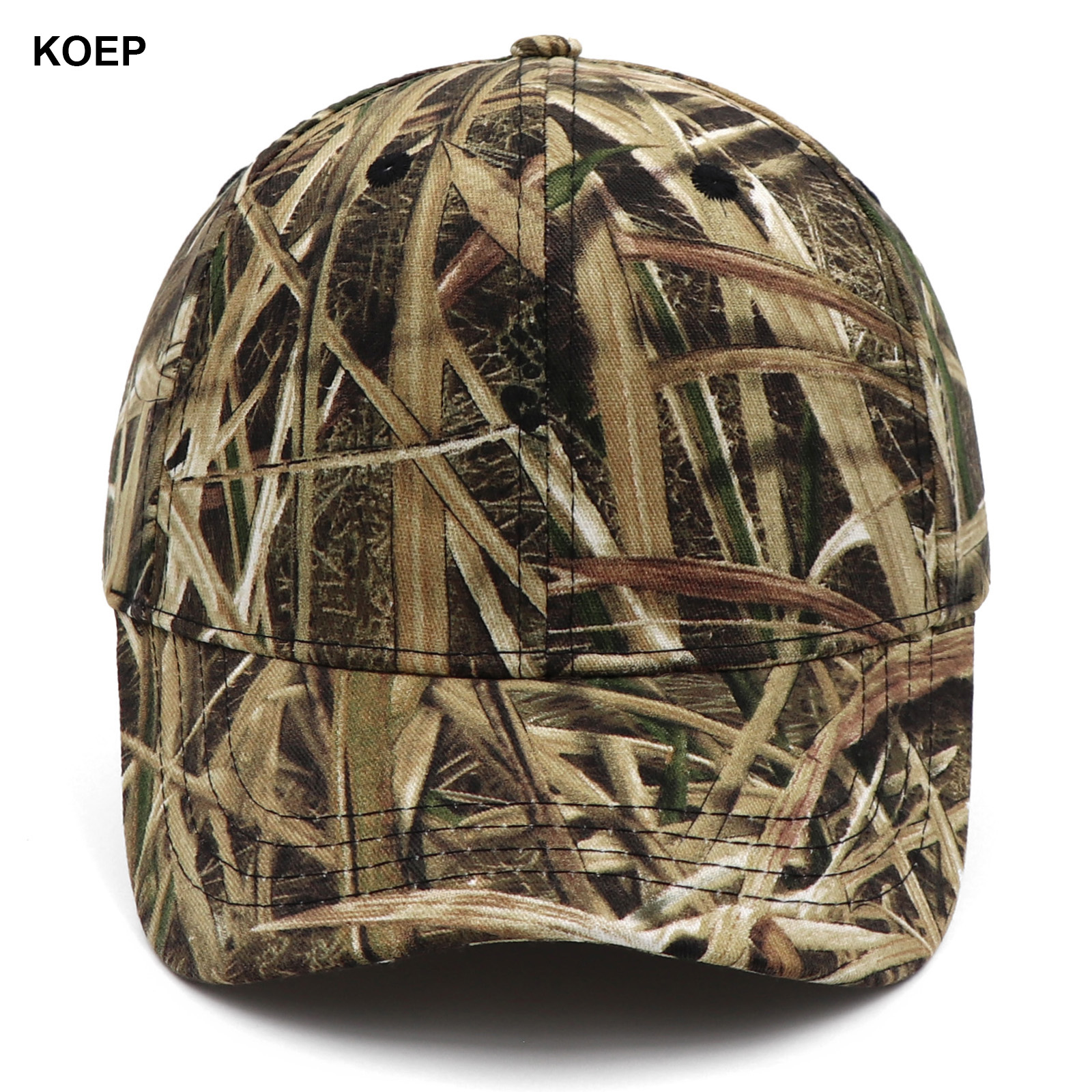KOEP Novos bonés de pesca ao ar livre Boné de beisebol da selva Chapéu de caça Camuflagem de algodão Pai Snapback Chapéus Bulrush Camuflagem